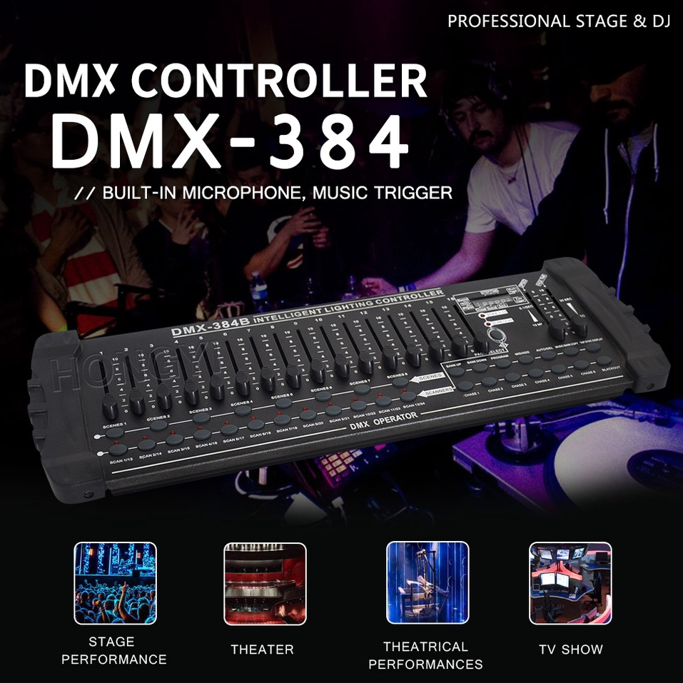 บอร์ดคุมไฟเวที ไฟพาร์ DMX 384B ตั้งโปรแกรมได้ 8 โพเทน Stage Lighting Controller พร้อมส่งจากกทม.