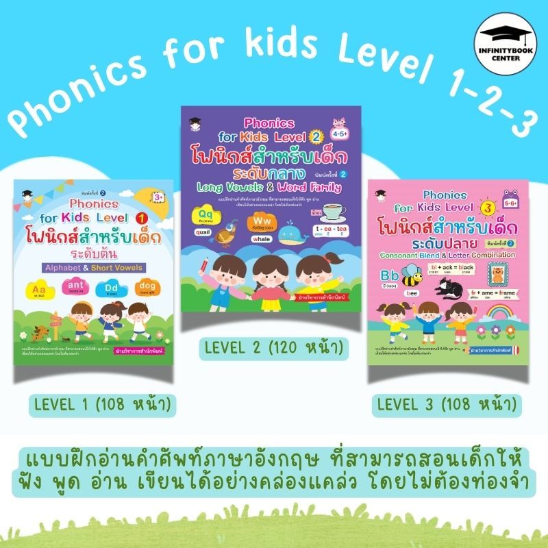 หนังสือเด็ก SET : Phonics for kids Level 1-2-3 : ภาษาอังกฤษสำหรับเด็ก หัดอ่านภาษาอังกฤษ (Infinitybook Center)