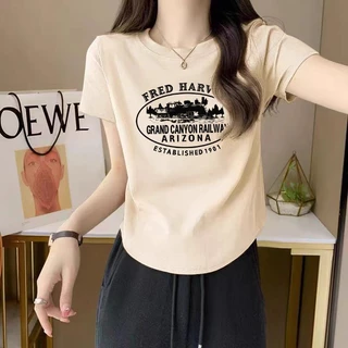 พร้อมส่งในไทย** เสื้อยืดคอกลมลำลอง ผ้านิ่มยืดได้เล็กน้อย สกรีนลายด้านหน้า Y328