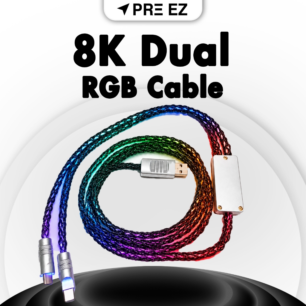 พร้อมส่ง ! สาย 8K Dual RGB มีไฟที่สาย รองรับ Dongle 8K | TypeC To USB-A