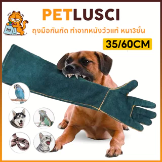 PETLUSCI ถุงมือกันกัด 35/60cm ถุงมือฝึกสุนัข ถุงมือจับแมว งกันการฉีกขาดและกัด ทำจากหนังวัวแท้