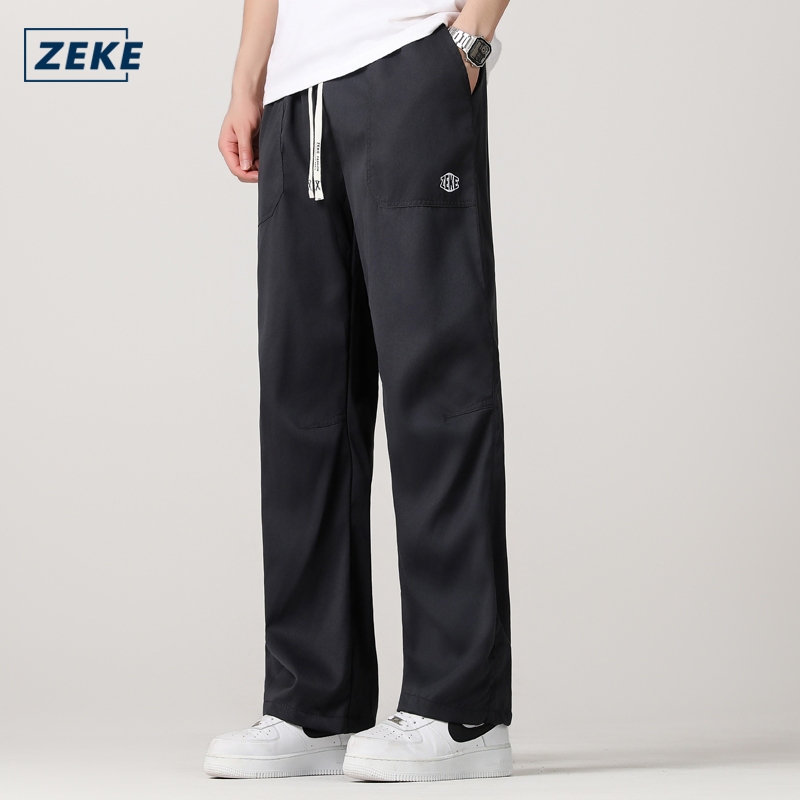 ZEKE B0063 กางเกงขายาวทรงตรงสำหรับผู้ชาย มี 3 กระเป๋า ปักโลโก้ ทรงหลวม ลำลอง เรียบง่าย เหมาะสำหรับใส่ทำงาน หรือใส่คาร์โก