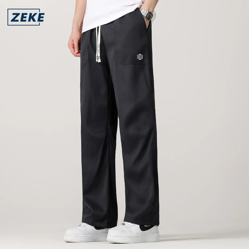 ZEKE B0063 กางเกงขายาวทรงตรงสำหรับผู้ชาย มี 3 กระเป๋า ปักโลโก้ ทรงหลวม ลำลอง เรียบง่าย เหมาะสำหรับใส่ทำงาน หรือใส่คาร์โก