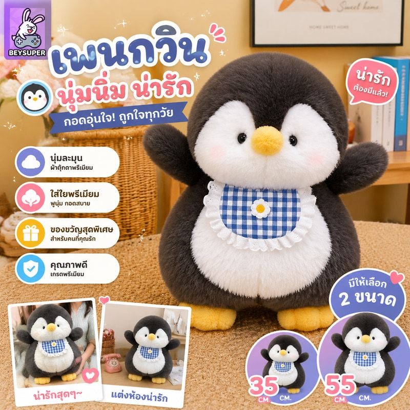 ของเล่นตุ๊กตา ของเล่นเพนกวิน น่ารัก ตุ๊กตานุ่มนิ่ม ของขวัญสำหรับเด็ก 35/55 ซม.