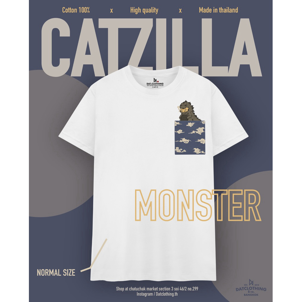 Cat zilla - Pocket tees (White)