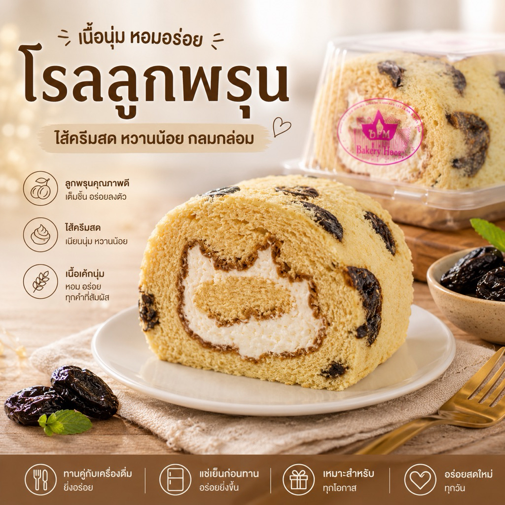 มีส่งด่วน! โรลลูกพรุน อร่อยเข้มข้น เนื้อลูกพรุนแน่นๆ เนื้อเค้กโรลนุ่มละมุน แบรนด์ UFM รหัสสินค้า UFM-24