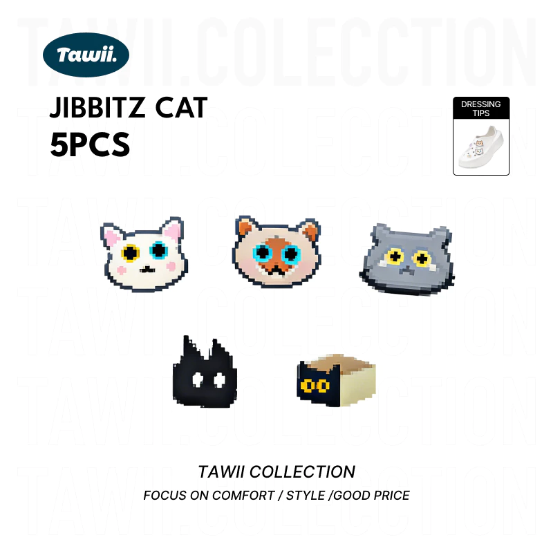 Tawii. ออกแบบแมวน่ารัก Jibbitz รองเท้าอุปกรณ์เสริม 5pcs Set