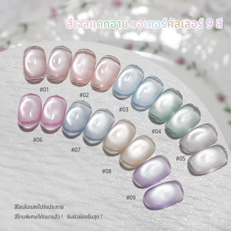 Nawoelite สีเจลแคทอาย เจลทาเล็บ กาวทาเล็บเจลแคทอาย วอเตอร์คัลเลอร์ 9 สี 15ml สีเจลคุณภาพสูง ใช้กับLED/UV