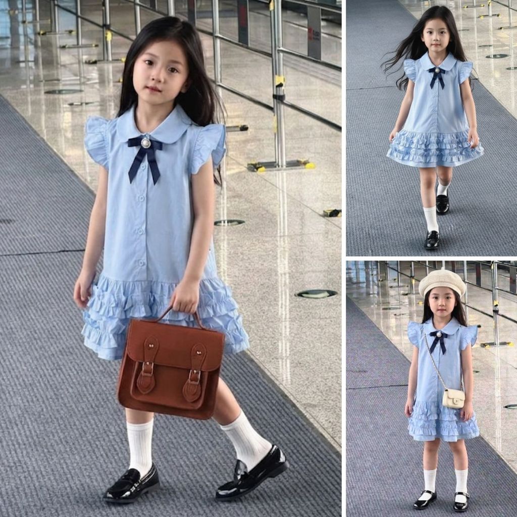 Hanababywear เดรสคุณหนูสีฟ้าอ่อน สไตล์เรียบหรู น่ารักแบบเจ้าหญิง K5125665
