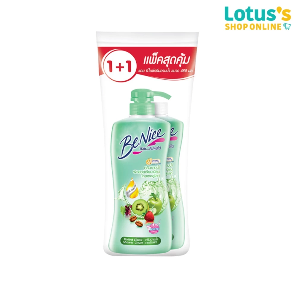บีไนซ์ ครีมอาบน้ำ กระชับผิว หัวปั๊ม สีเขียว 400 มล. (แพ็คคู่) BENICE PERFECT ELASTIC SHOWER CREAM GREEN 400 ML.