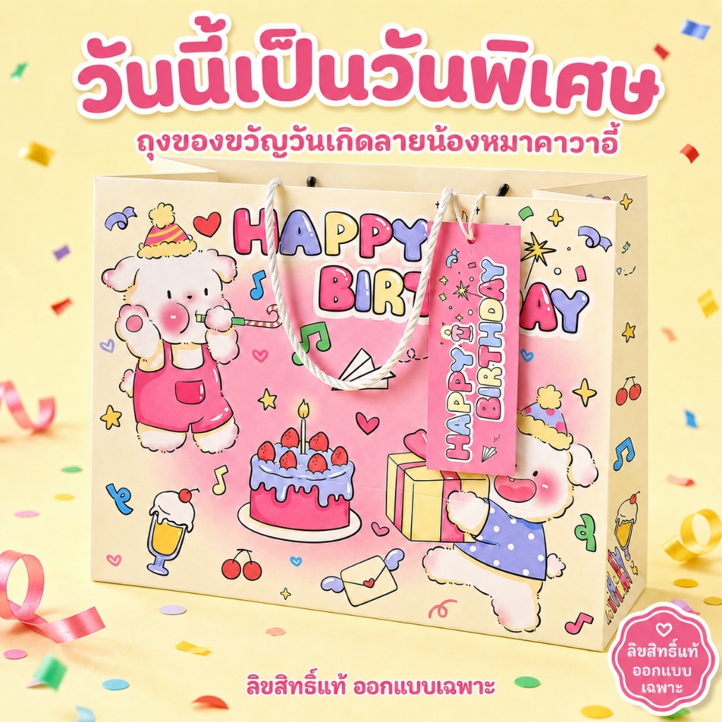 พร้อมส่ง ถุงของขวัญลายหมาน่ารัก ถุงกระดาษหนา สีพาสเทล ถุงใส่ของขวัญวันเกิด มี 4 ขนาด Cute Puppy Gift Bag