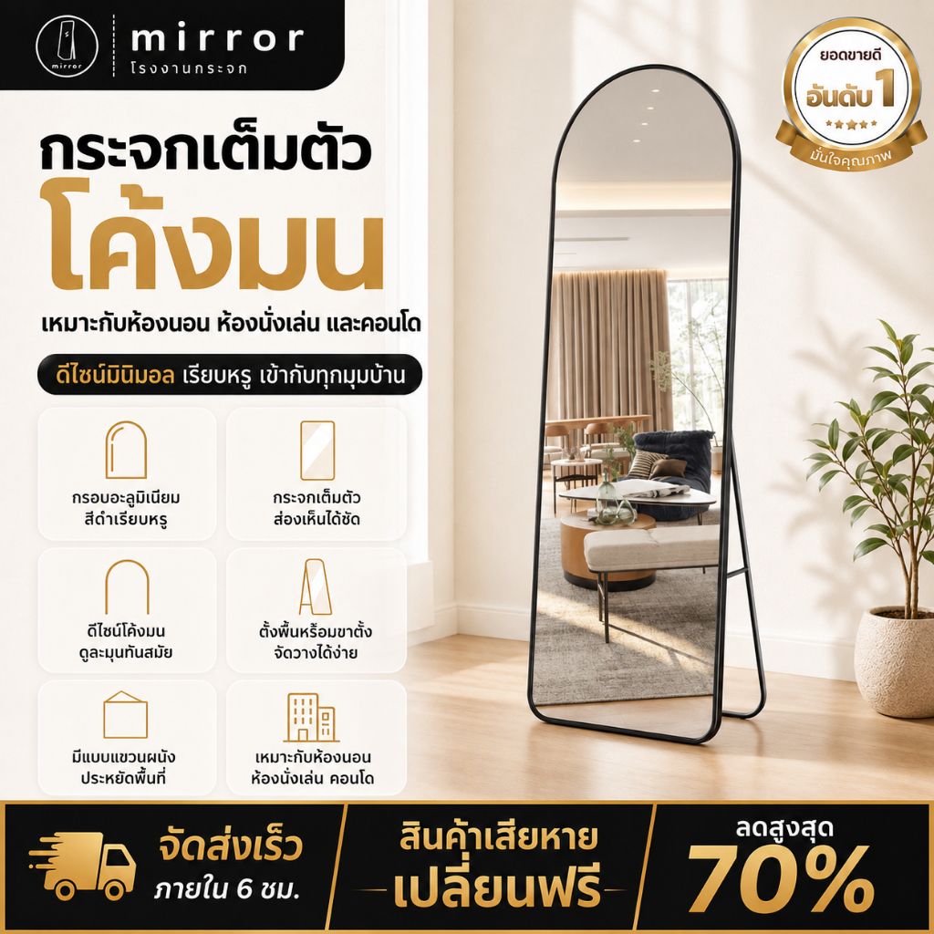 แตกเปลี่ยนฟรี!! กระจกเต็มตัว แต่งห้องนอน กระจกตั้งพื้น กระจกแต่งหน้า แขวนผนังได้ ไม่ต้องประกอบ