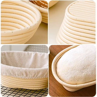 COD ชั้นหวายธรรมชาติ Banneton Sourdough Basket Oval ตะกร้าเก็บขนมปัง ตะกร้าหวายพร้อมผ้ารอง สําหรับใส่แป้งโดว์ ขนมปัง