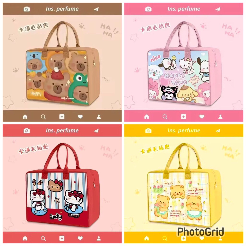 พร้อมส่งในไทย กระเป๋าเดินทาง ความจุขนาดใหญ่ รูปแบบการ์ตูน กระเป๋าผ้าสักหลาด traveling bag