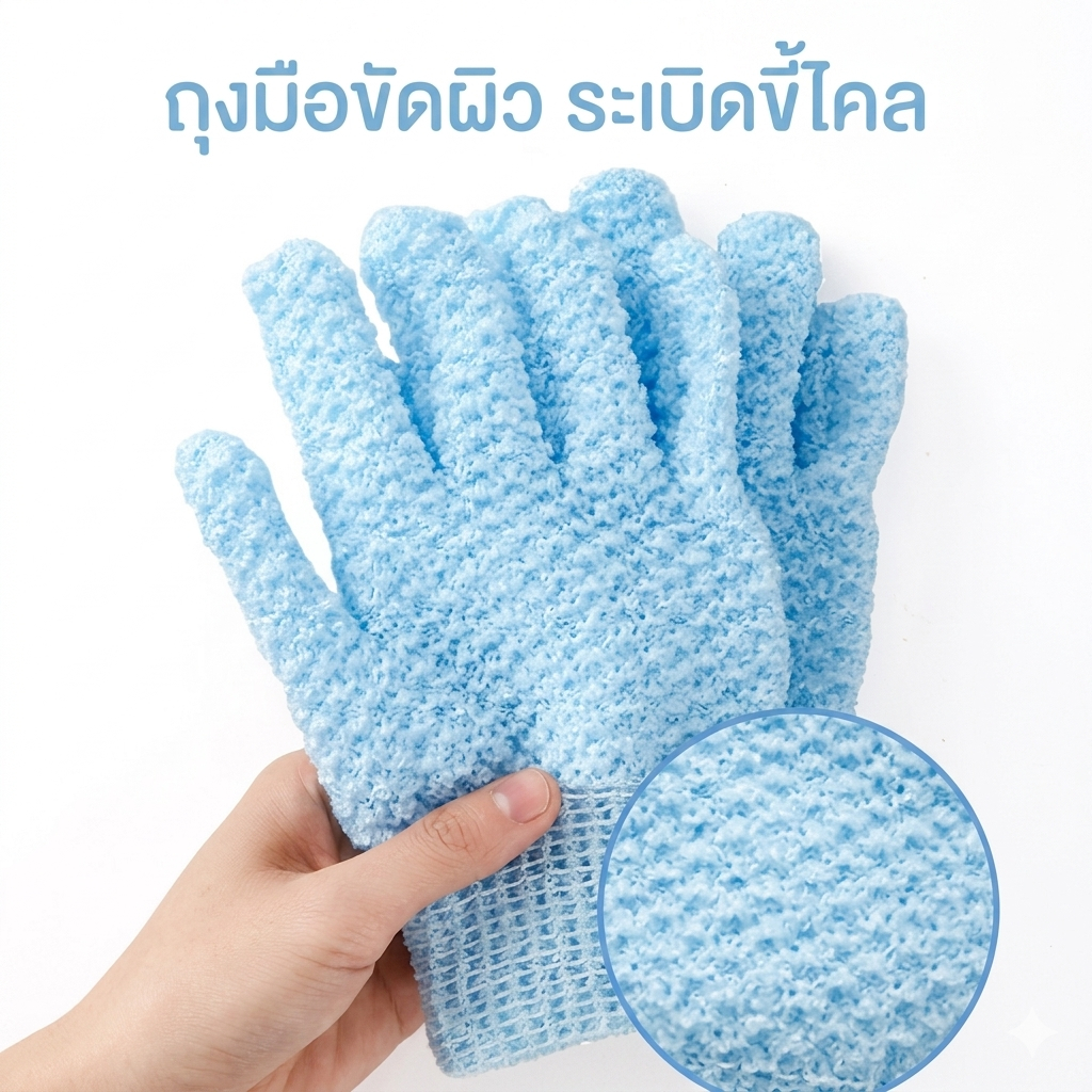 [แพ็ค 2 ชิ้น] ถุงมือขัดผิว ถุงมืออาบน้ำ เนื้อนุ่มสปาผิว ไม่บาดผิว ช่วยผลัดเซลล์ผิวเก่า ระเบิดขี้ไคล ผิวกระจ่างใส