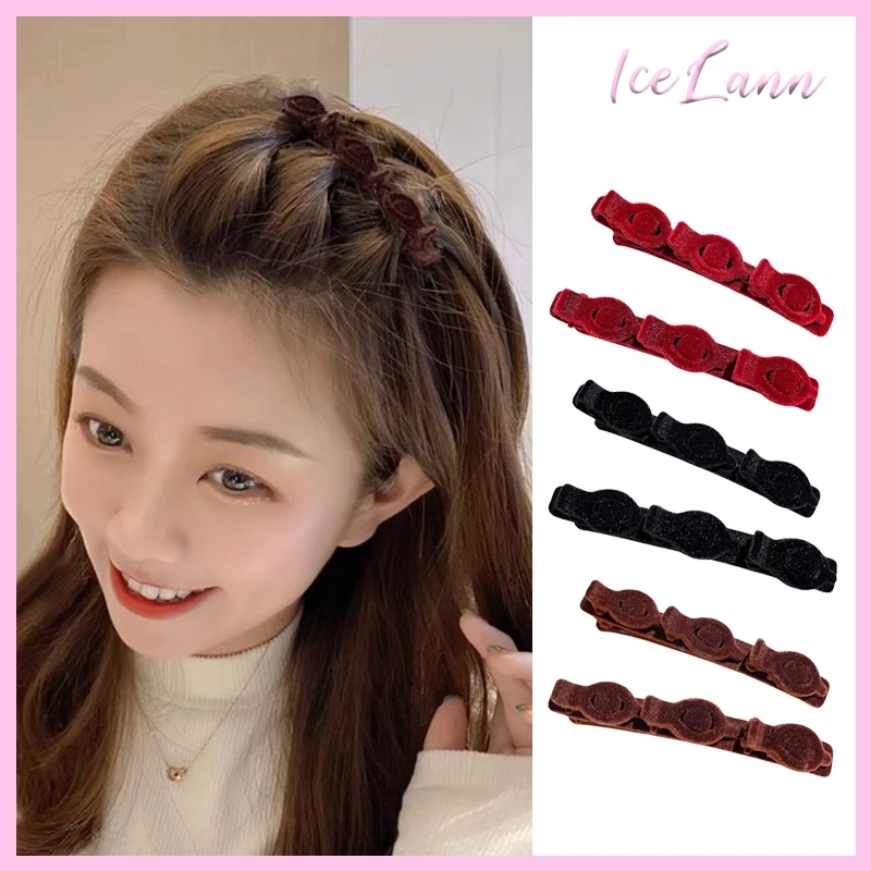 2pcs กิ๊บติดผมกำมะหยี่สำหรับทรงผมเจ้าหญิง ผมเปียด้านหน้า กิ๊บติดผมหน้าม้าสำหรับผู้หญิง กิ๊บติดผมพลิ้วๆ ด้านข้าง
