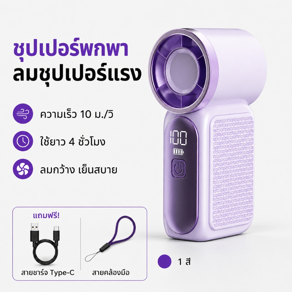 พัดลมพกพา พัดลมมือถือ mini fan พัดลมไม่มีเสียง 5เกียร์ ลมแรง Type-C แบตอึด พัดลมขนาดเล็ก พัดลมชาร์จไฟ ออกกำลังกาย วิ่ง