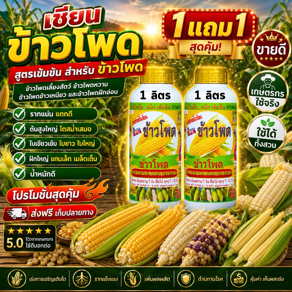 เซียนข้าวโพด 1แถม1 ช่วยช่วยให้ฝักใหญ่ เมล็ดเต็ม แกนเล็ก น้ำหนักดี ฮอร์โมนฉีดพ่นทางใบ