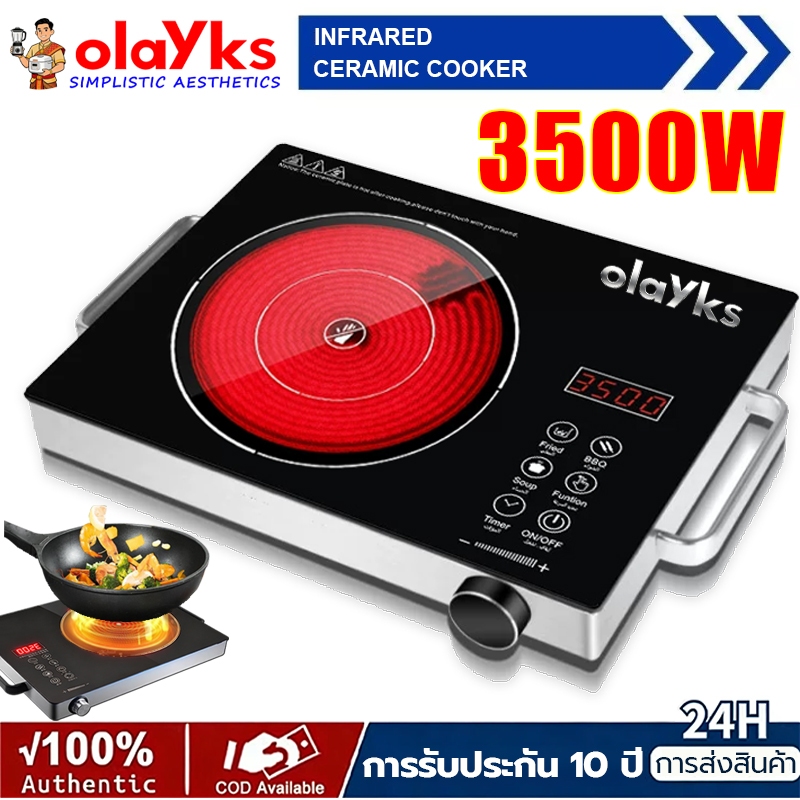 【รับประกัน 10 ปี】Olayks เตาเซรามิคไฟฟ้า 3500W เตาไฟฟ้า เหมาะสำหรับหม้อทุกประเภท ฟังก์ชั่นจับเวลา เตา induction.