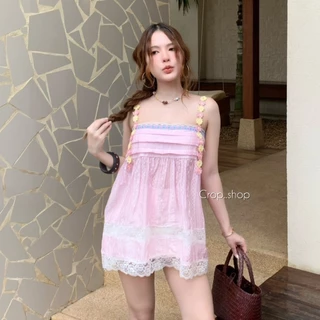 crop..shop มินิเดรสสายเดี่ยว งานสวยเก๋สุด ลมุนมาก สายเสื้อสวยว้าวเวอร์ งานดีเเต่งระบาย งานเลิศมากก