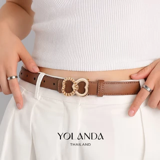 Yolanda belt ดีไซน์หัวใจคู่ ใส่เที่ยว เข็มขัดสไตล์คุณหนู แมทช์ง่าย เข็มขัดแฟชั่น เข็มขัดหนังPU สไตล์เกาหลี FF1611