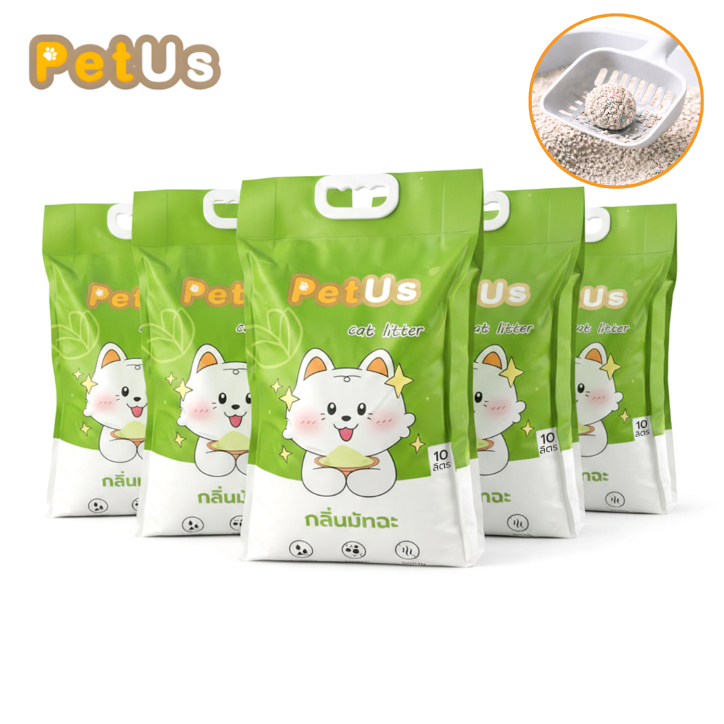 ทรายแมวเบนโทไนท์ กลิ่นมัทฉะ ดูดซับเร็ว ควบคุมกลิ่นดี 10L x 6 ถุง