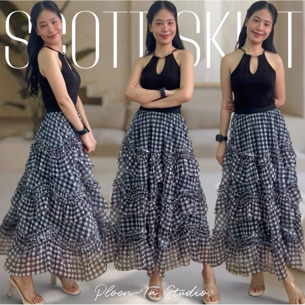 Scott N layers maxi skirt กระโปรงทรงสุ่ม ลายสก็อต เย็บเลเยอร์สุดเก๋