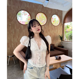 เสื้อแต่งลูกไม้ ผ้าโรซี่พิมพ์ลาย #FF102