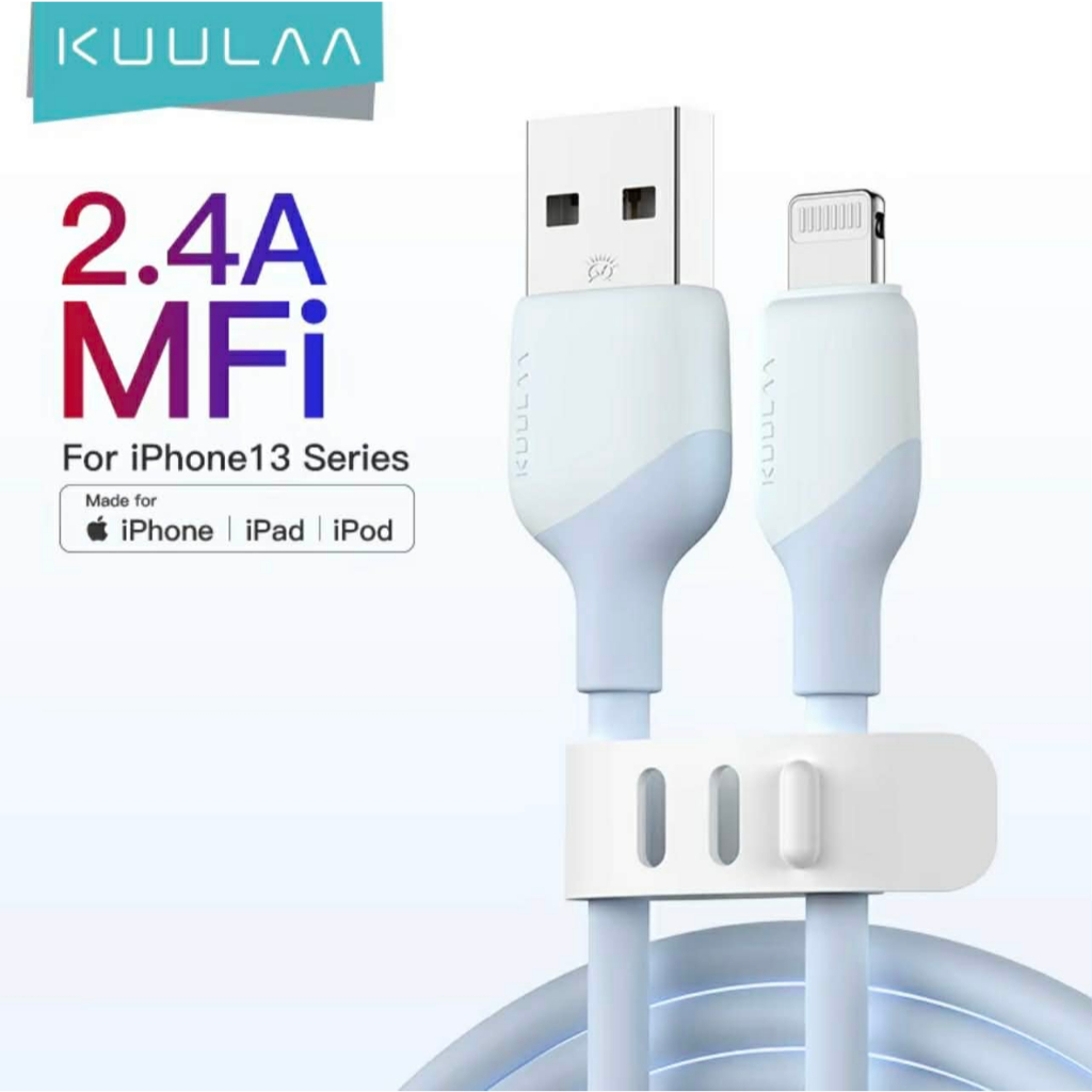 KUULAA สายชาร์จไอโฟน MFi แท้ ซิลิโคนนิ่ม ชาร์จไว 2.4A ไม่เด้งเตือน (พร้อมส่ง)
