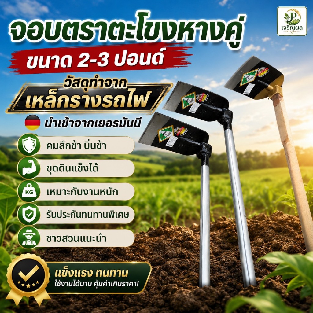 จอบ ตราจระเข้ จอบขุดดิน จอบพรวนดิน จอบมือเสือ จอบถางหญ้า จอบด้ามเหล็ก จอบพร้อมด้าม แวกถากหญ้า