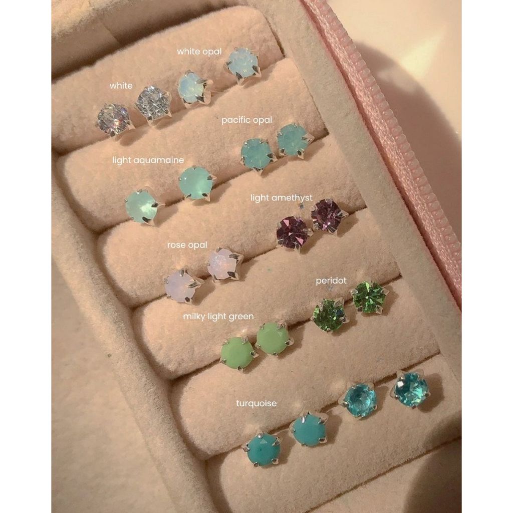SissyJewelry // ต่างหูเงินแท้ รุ่น gem round stud (4mm) พลอยกลม4mm
