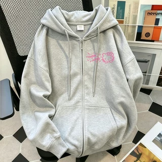 เสื้อฮู้ดซิปเปิดหน้าสำหรับผู้หญิง Hello Kitty ลายพิมพ์สีชมพู กันน้ำ แฟชั่นสตรีท ราคาพิเศษ พร้อมส่ง COD ได้เลย