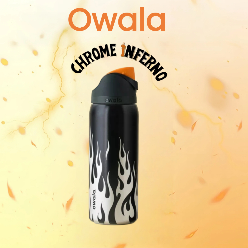 【ของแท้100%】Owala x Chrome Inferno/Amber Blaze  FreeSip 24/32oz มีหลอดในตัว กันหก เก็บร้อนเก็บเย็น สแตนเลส304 ปลอดBPA