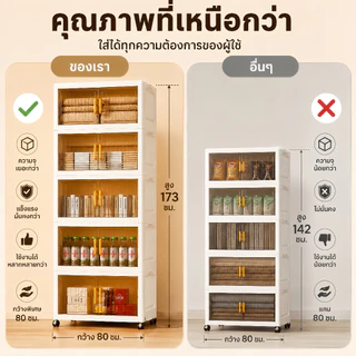 Suki ตู้เก็บของ ตู้เก็บของขนาด 1/3/4/5ชั้น ตู้เก็บของขนาดใหญ่ 80cm วัสดุ PP หนา มีล้อ กันความชื้น ประหยัดพื้นที่