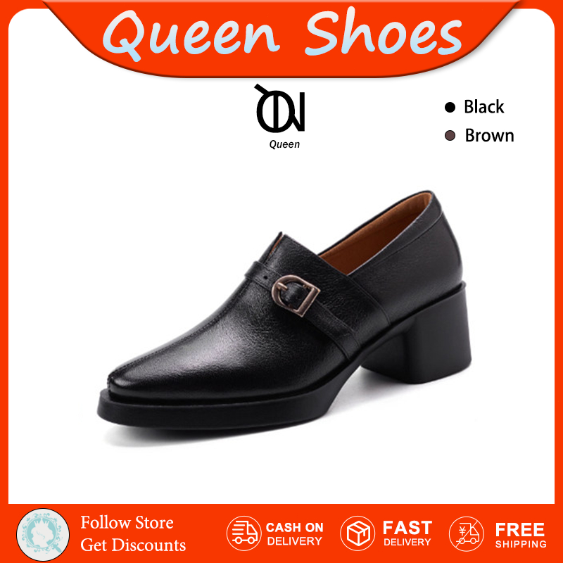 Queen รองเท้าส้นแบน ทรงหัวเหลี่ยม พื้นรองเท้าหนา เป็นรองเท้าอเนกประสงค์ สวมใส่สบาย ไม่ทำให้เมื่อยเท้า