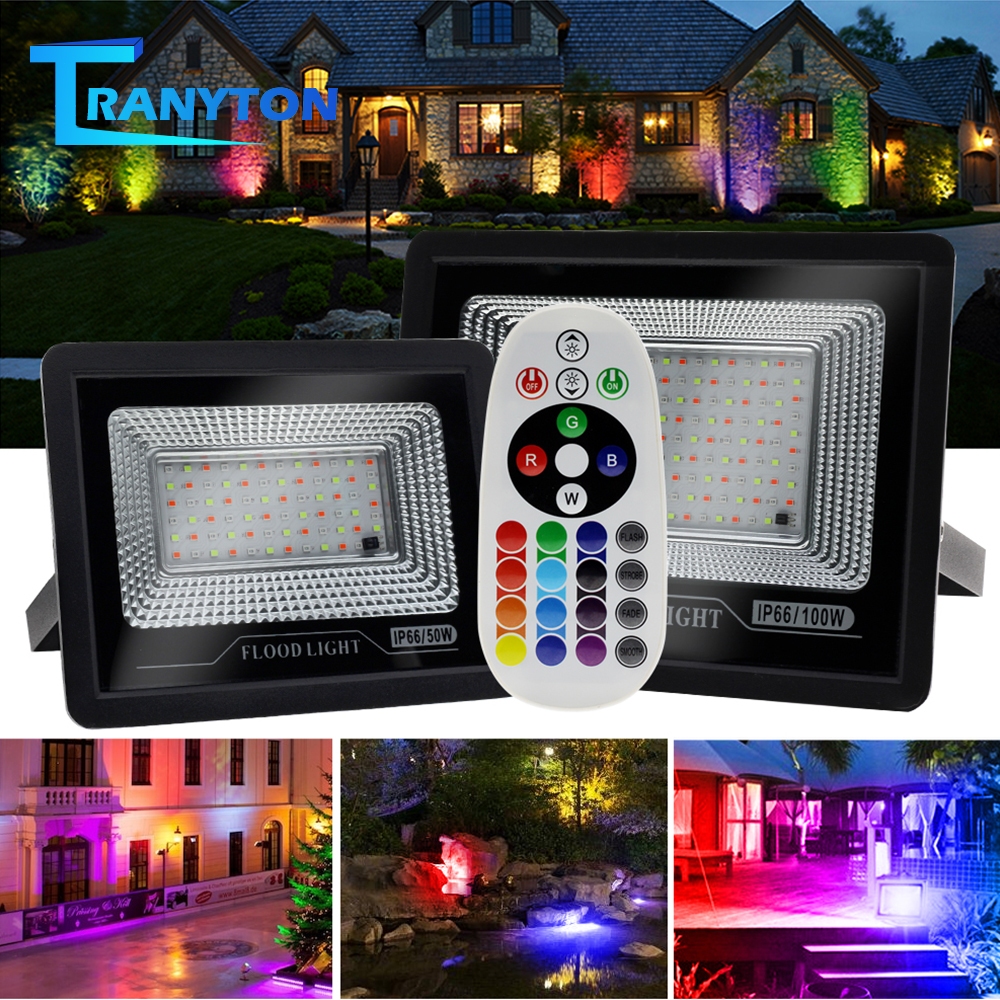 RGB Spotlight ไฟสวน RGB 50W 100W RGB สปอตไลท์กันน้ำพร้อมรีโมทคอนโทรล