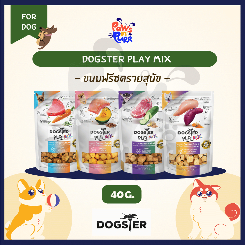 Dogster Play Mix Freeze Dried ขนมฟรีซดรายสำหรับสุนัข ผสม Superfood (40g.)