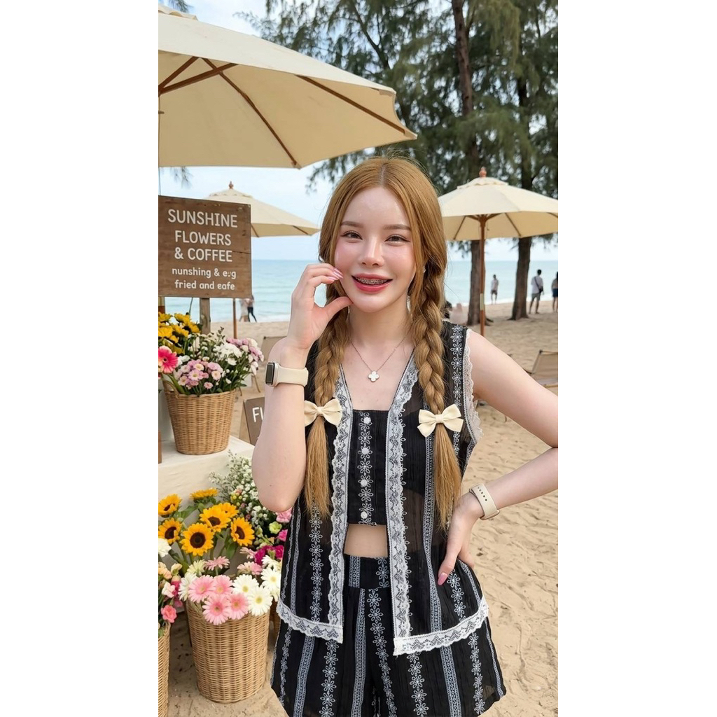 1.1 พร้อมส่งลายลูกไม้ ผ้าโรเซ่ ไม่หนา ไม่มีซับ รูปที่ 4
