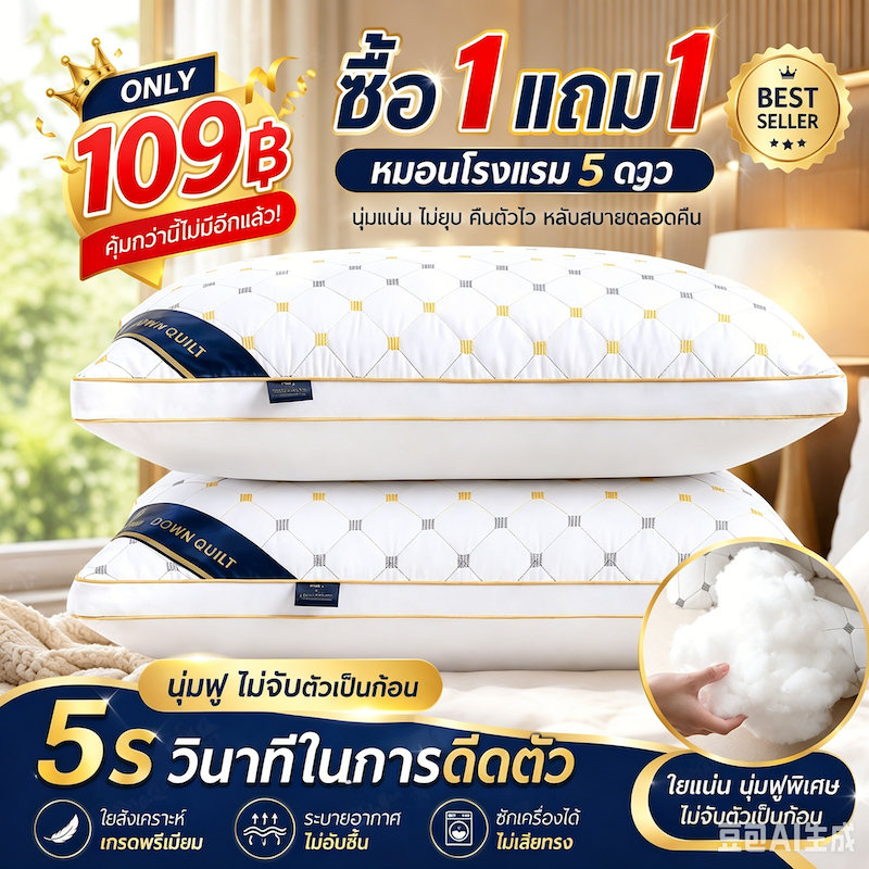 หมอน หมอนสุขภาพ หมอนโรงแรม หมอนหนุนใบใหญ่ เสริมคอ หมอนนุ่ม ทนกันไรฝุ่นนอนสบาย หมอนนอน