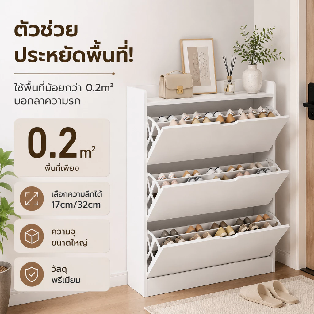 MR【จัดส่งทันที】ตู้เก็บรองเท้า ชั้นวางรองเท้า ของใช้ในบ้าน บางเฉียบ จุของได้เยอะ พื้นที่น้อย กันฝุ่น กันน้ำ thumbnail 3
