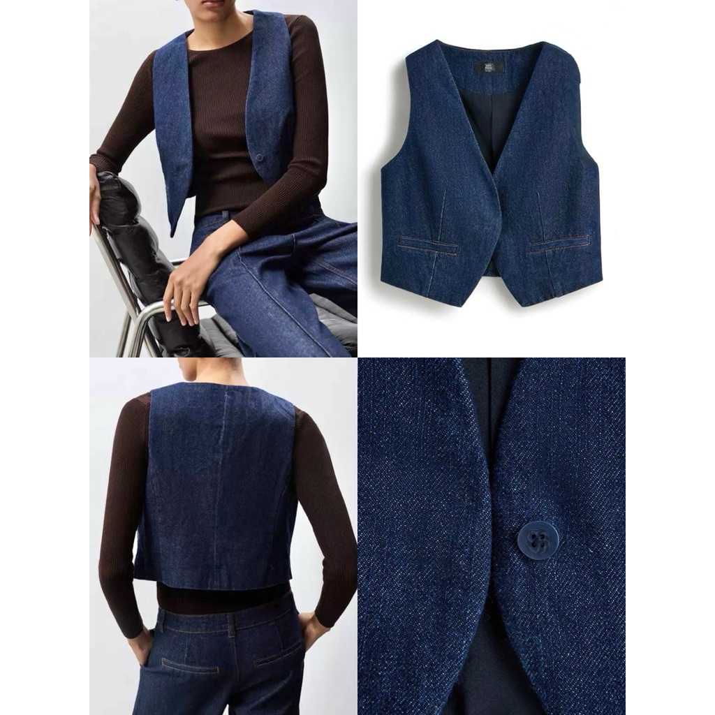 Lefties Dark Wash Denim Waistcoat