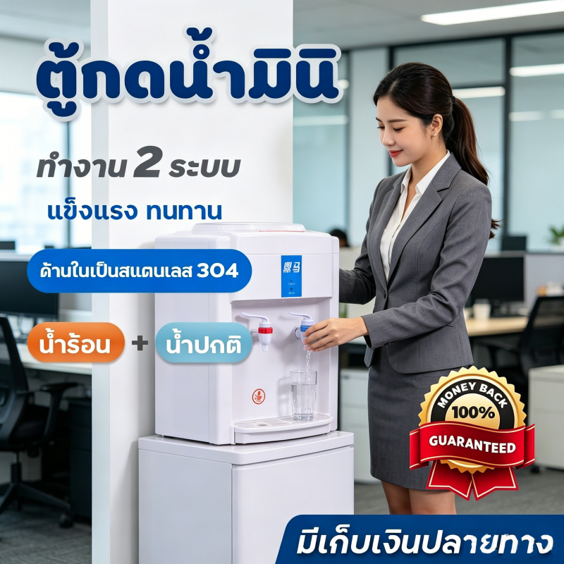 ตู้กดน้ำขนาดเล็ก วางตั้งโต๊ะ เหมาะใช้ภายในบ้านและสำนักงาน มีระบบน้ำร้อนพร้อมใช้
