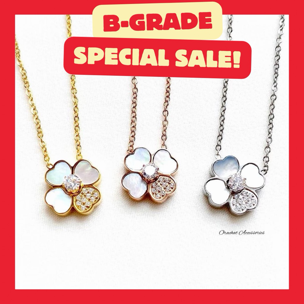 {B-Grade} Clover pearl 14k necklace. (สร้อยคอตัวเรือนสแตนเลส)