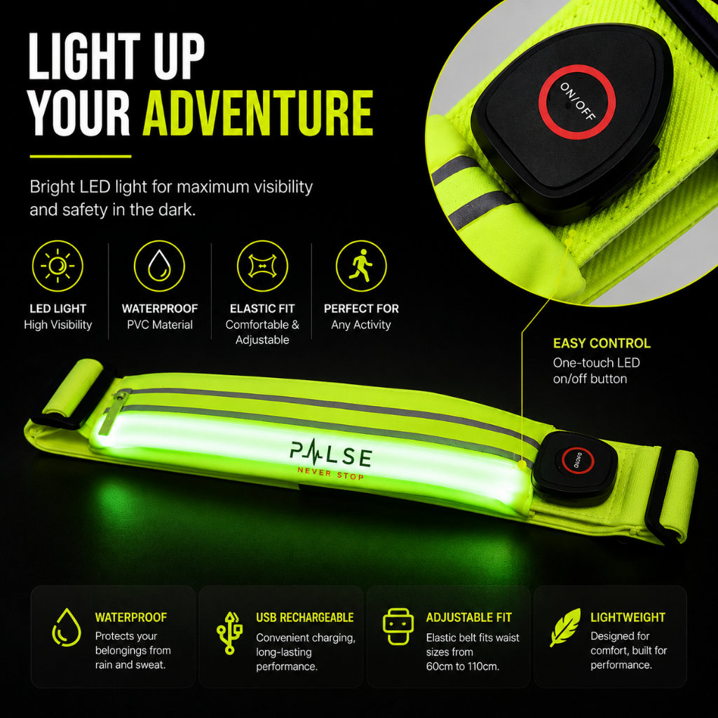 Pulse - Led Glowing Running Belt, Reflective Led Waist Bag, Waterproof, Lightweight, Suitable for Outdoor Activities