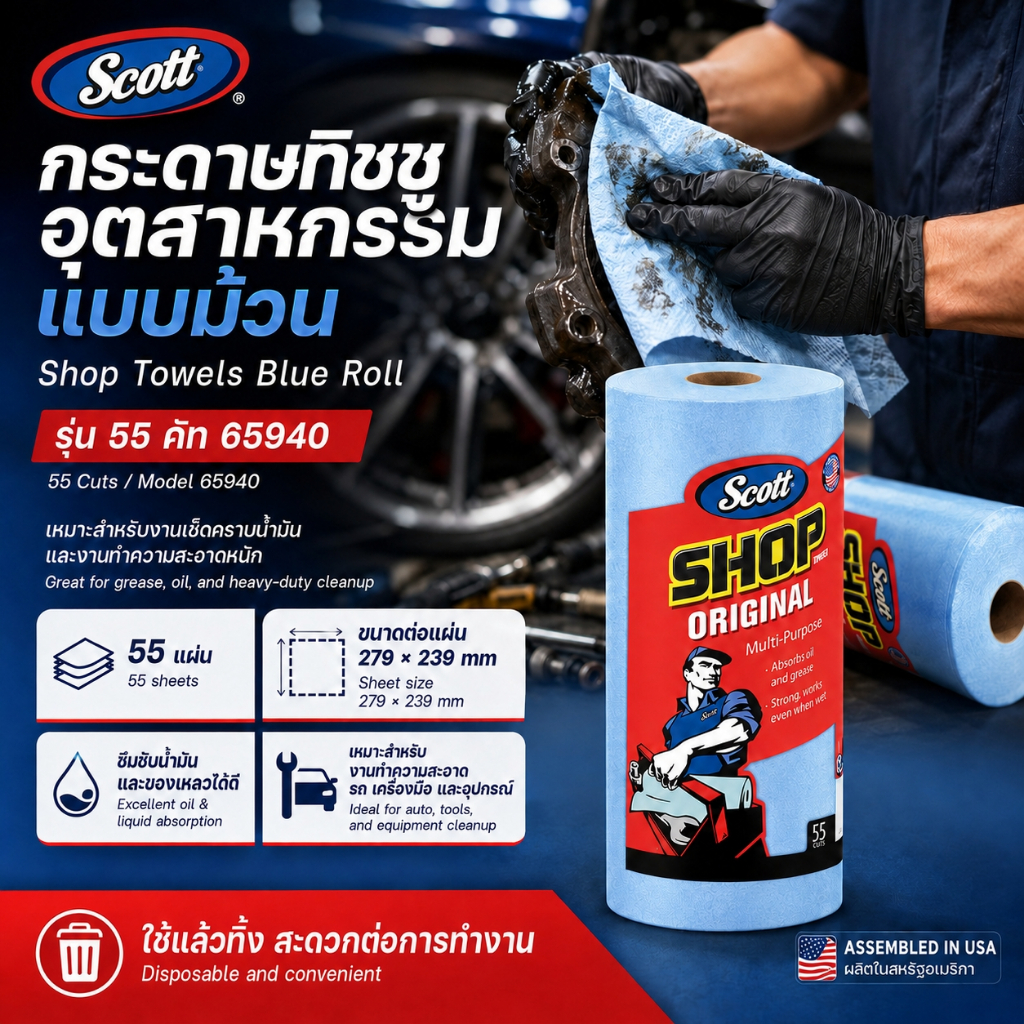 Astro Products ผ้าเช็ดทำความสะอาดม้วน สีน้ำเงิน 55แผ่น / Cleaning Wipes Blue Roll 55 Sheets