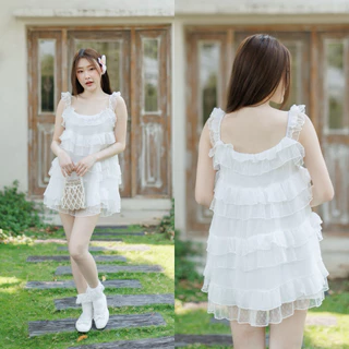 -𝐂𝐡𝐢𝐯𝐚- PEONY MINI DRESS | (แบบสวมหัว)มินิเดรสระบายไล่เลเยอร์ แต่งลูกไม้