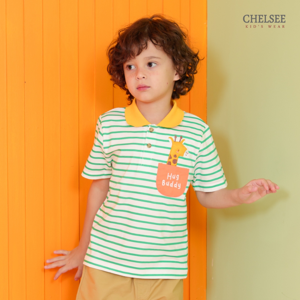 Chelsee เสื้อโปโล แขนสั้น ลายทาง ยีราฟ ผ้า 100%Cotton เด็กผู้ชาย อายุ 1.5-10 ปี เสื้อผ้าเด็กโต รุ่น 128276