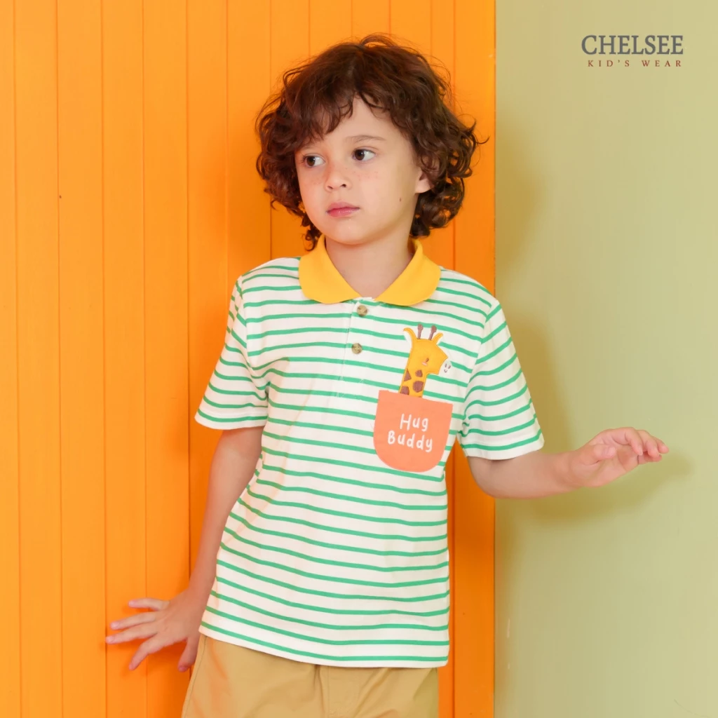 Chelsee เสื้อโปโล แขนสั้น ลายทาง ยีราฟ ผ้า 100%Cotton เด็กผู้ชาย อายุ 1.5-10 ปี เสื้อผ้าเด็กโต รุ่น 128276