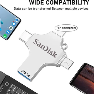 Sandisk Drive 4 in 1 USB Metal Flash Drive Mobile Phone Storage OTG 1TB/​​2TB กันน้า สำหรับโทรศัพท์ แท็บเล็ต แอนดรอยด์