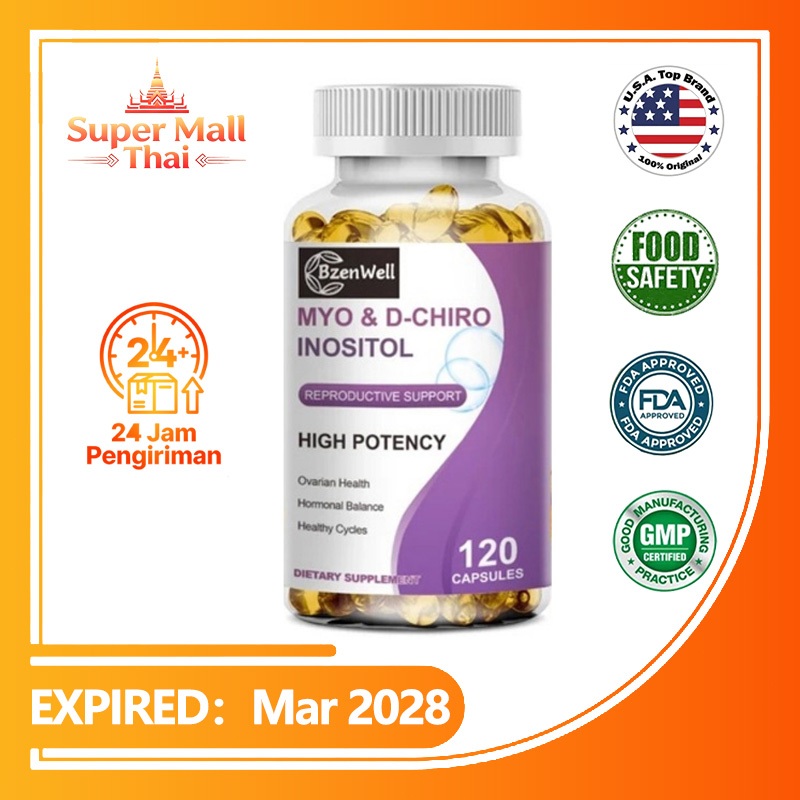 BzenWell Myo & D-Chiro Inositol สูตร 40:1 สมดุลฮอร์โมน บำรุงรังไข่ รอบเดือนปกติ 120 แคปซูล